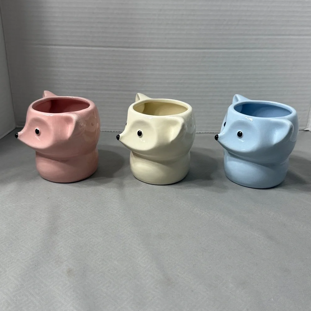 Set of 3 Fox Shaped Ceramic Planters Pink Blue Cream Small Potted or Air Plants